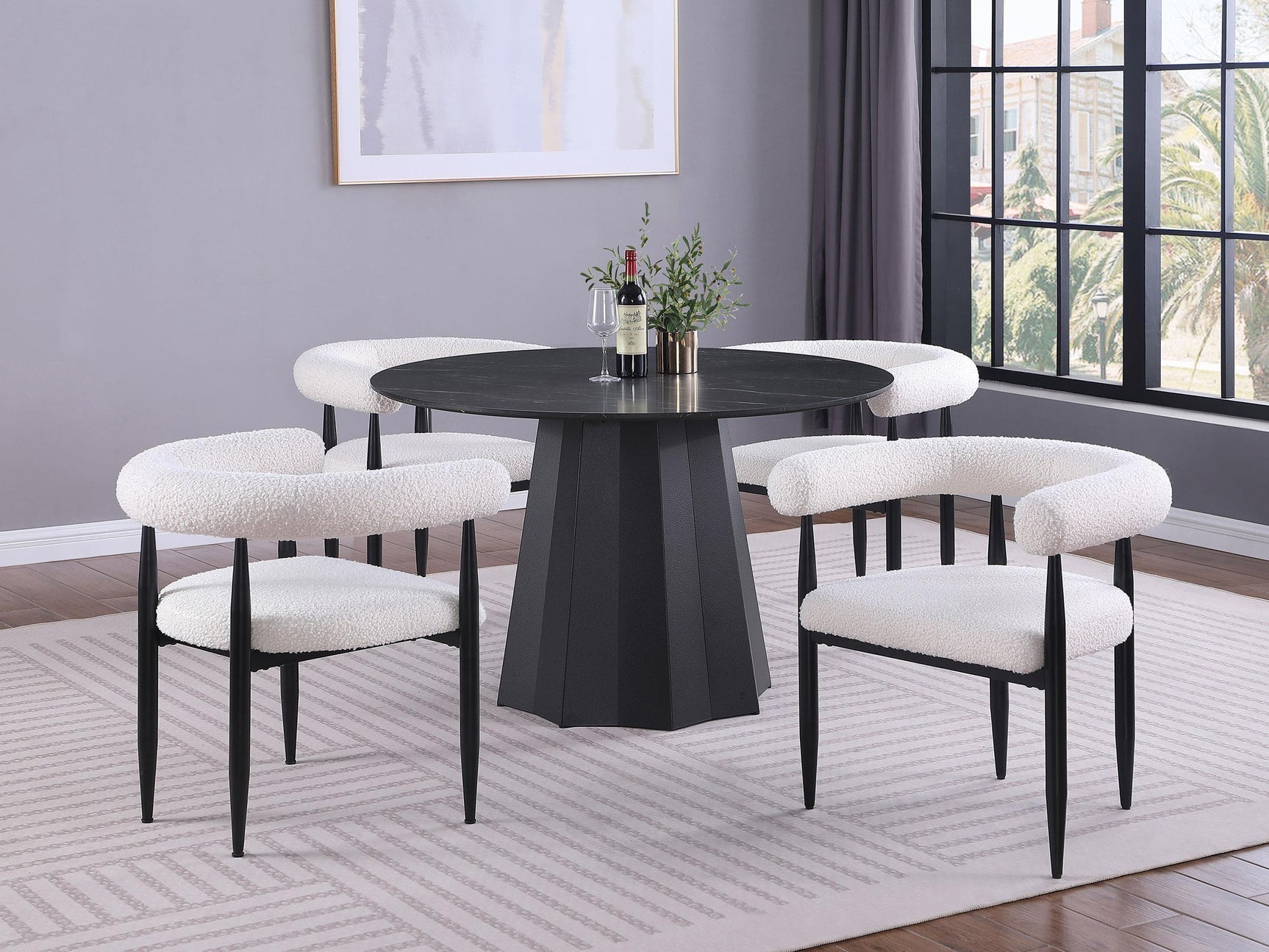Camden Round 48-inch Faux Marble Top Dining Table Black 105780 - Ella Furniture