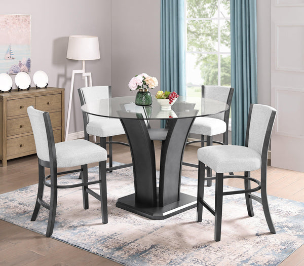 Camelia Gray Modern Solid Wood Glass Faux Leather Counter Height Dining Room Set - Ella Furniture