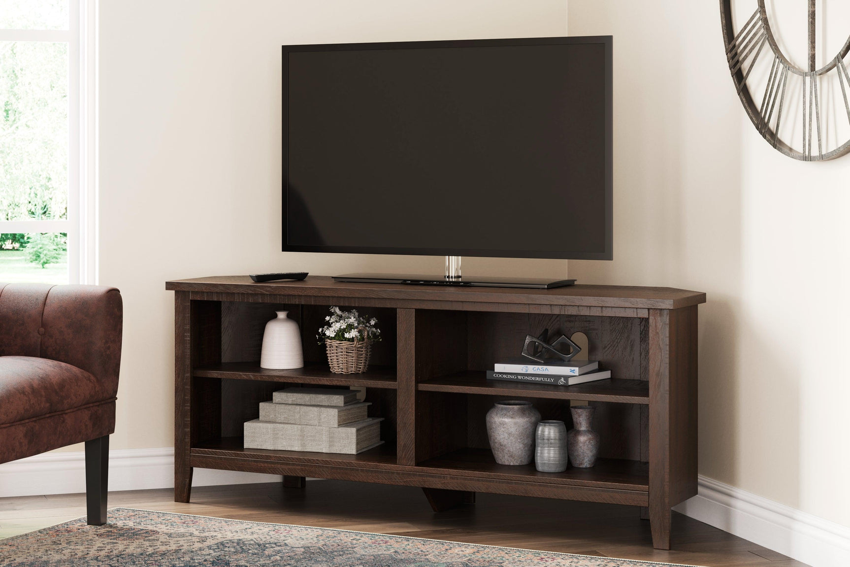 Camiburg Warm Brown Corner Tv Stand W283-56 - Ella Furniture