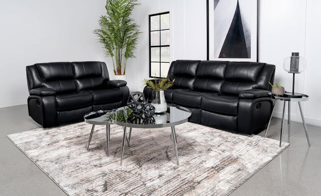 Camila 2-piece Upholstered Motion Reclining Sofa Set Black 610244-S2 - Ella Furniture