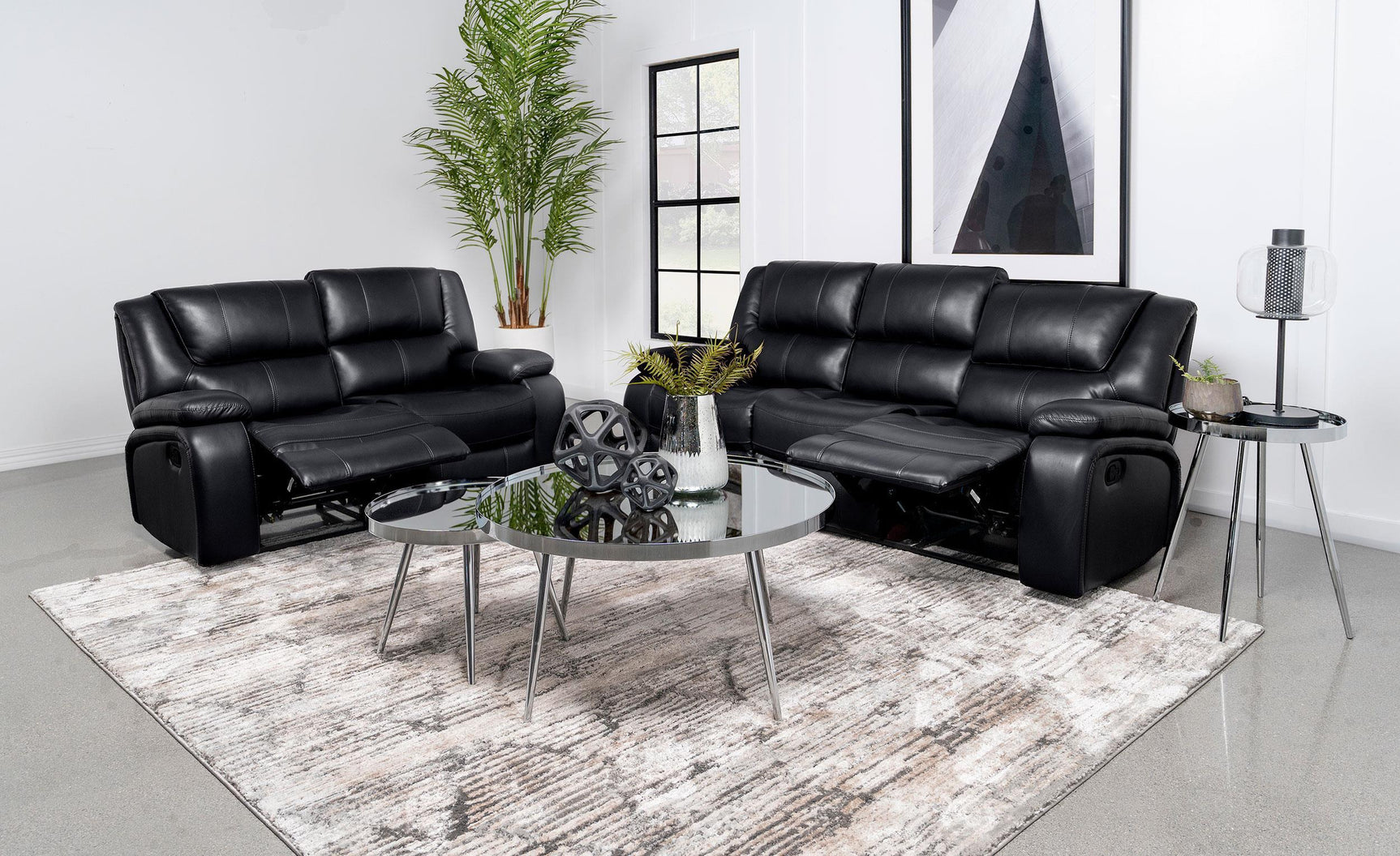 Camila 2-piece Upholstered Motion Reclining Sofa Set Black 610244-S2 - Ella Furniture