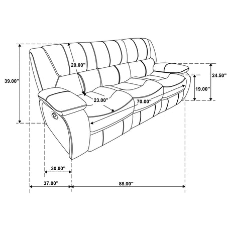 Camila 3-piece Upholstered Motion Reclining Sofa Set Black 610244-S3 - Ella Furniture