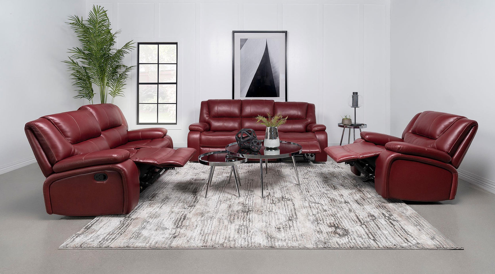 Camila 3-piece Upholstered Reclining Sofa Set Red 610241-S3 - Ella Furniture