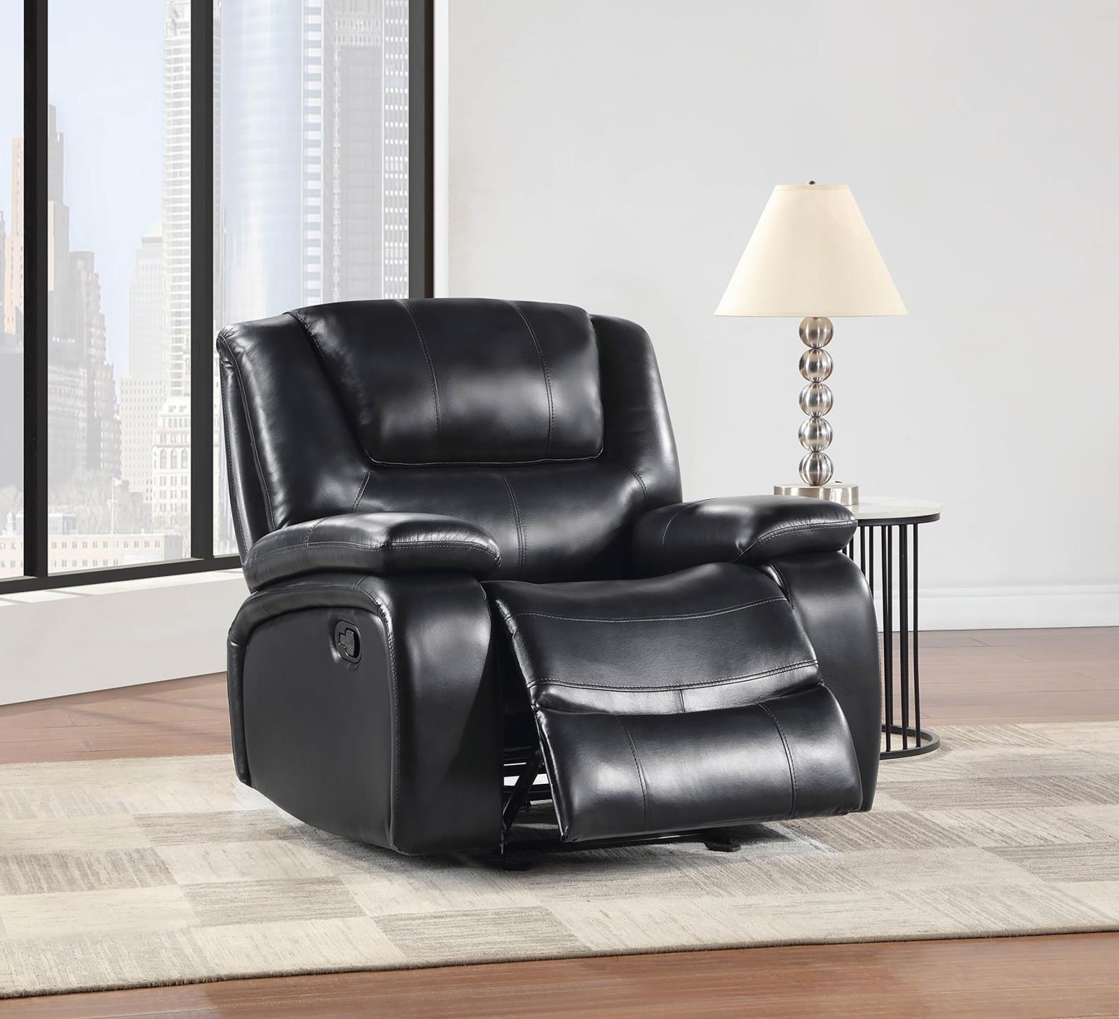 Camila Upholstered Glider Recliner Chair Black 610246 - Ella Furniture