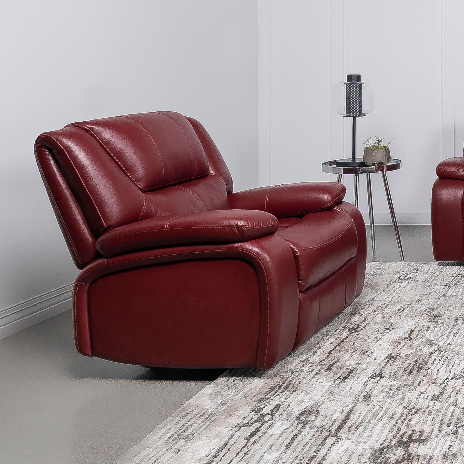 Camila Upholstered Glider Recliner Chair Red Faux Leather 610243 - Ella Furniture