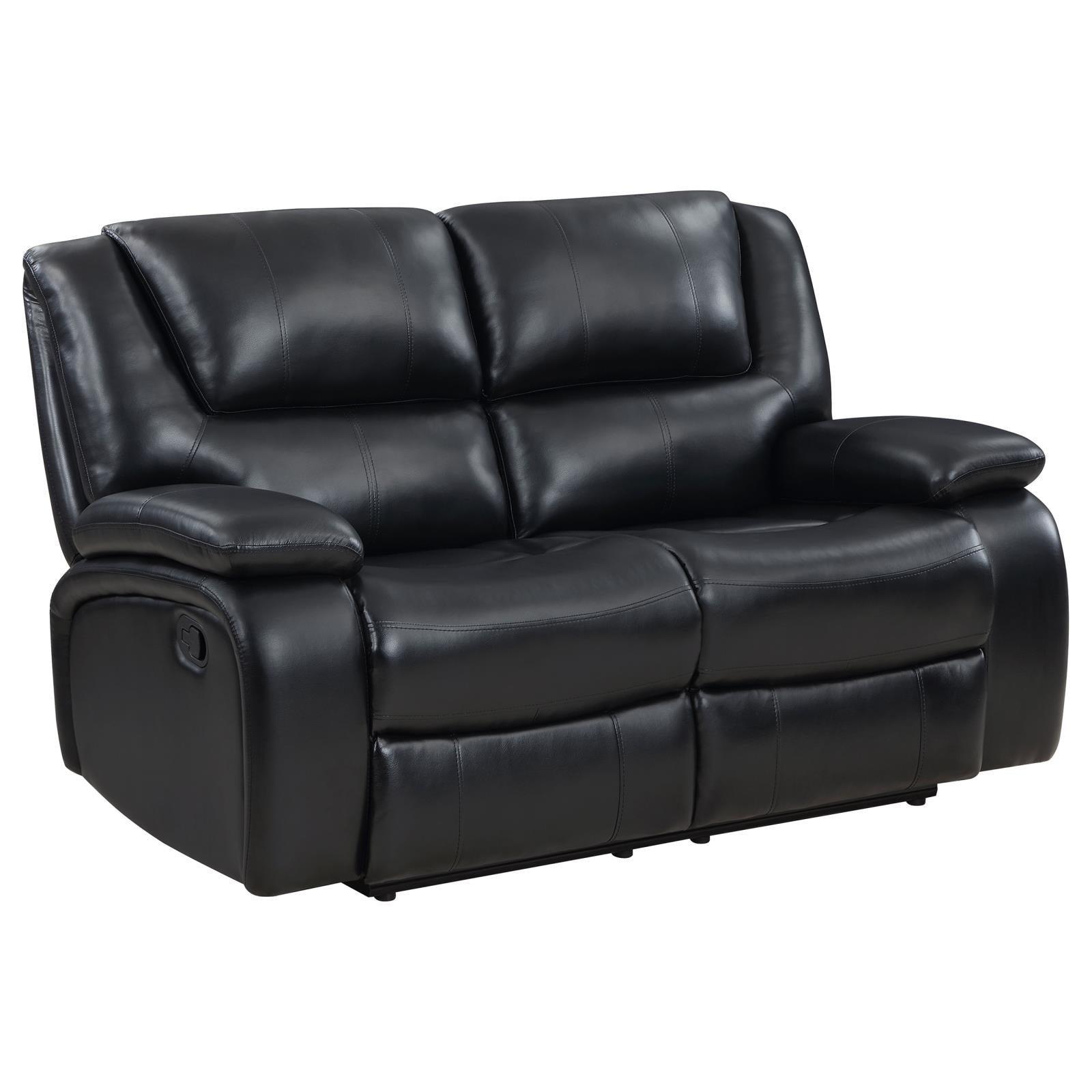 Camila Upholstered Motion Reclining Loveseat Black 610245 - Ella Furniture