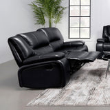 Camila Upholstered Motion Reclining Loveseat Black 610245 - Ella Furniture