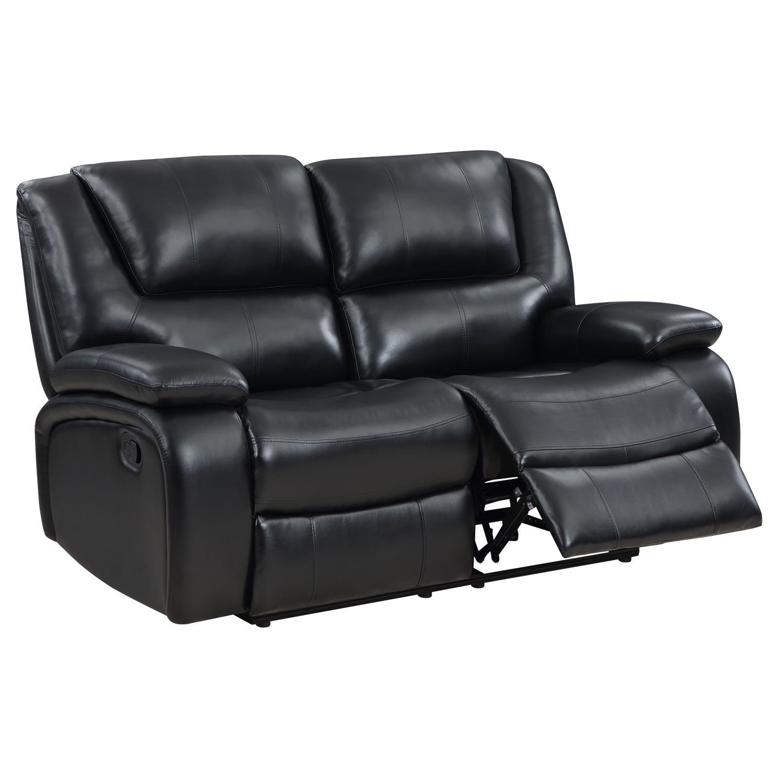Camila Upholstered Motion Reclining Loveseat Black 610245 - Ella Furniture