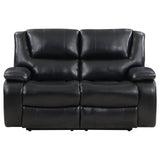 Camila Upholstered Motion Reclining Loveseat Black 610245 - Ella Furniture