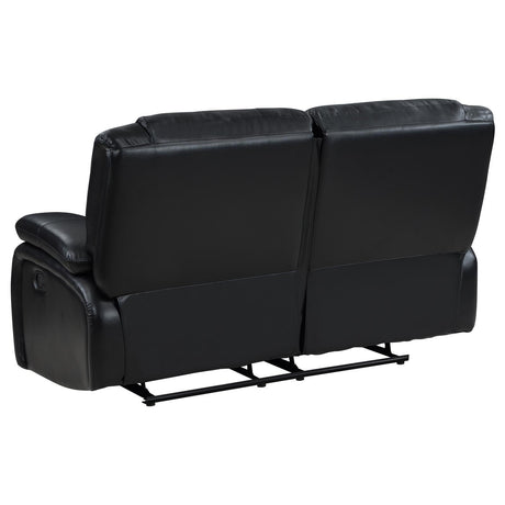 Camila Upholstered Motion Reclining Loveseat Black 610245 - Ella Furniture