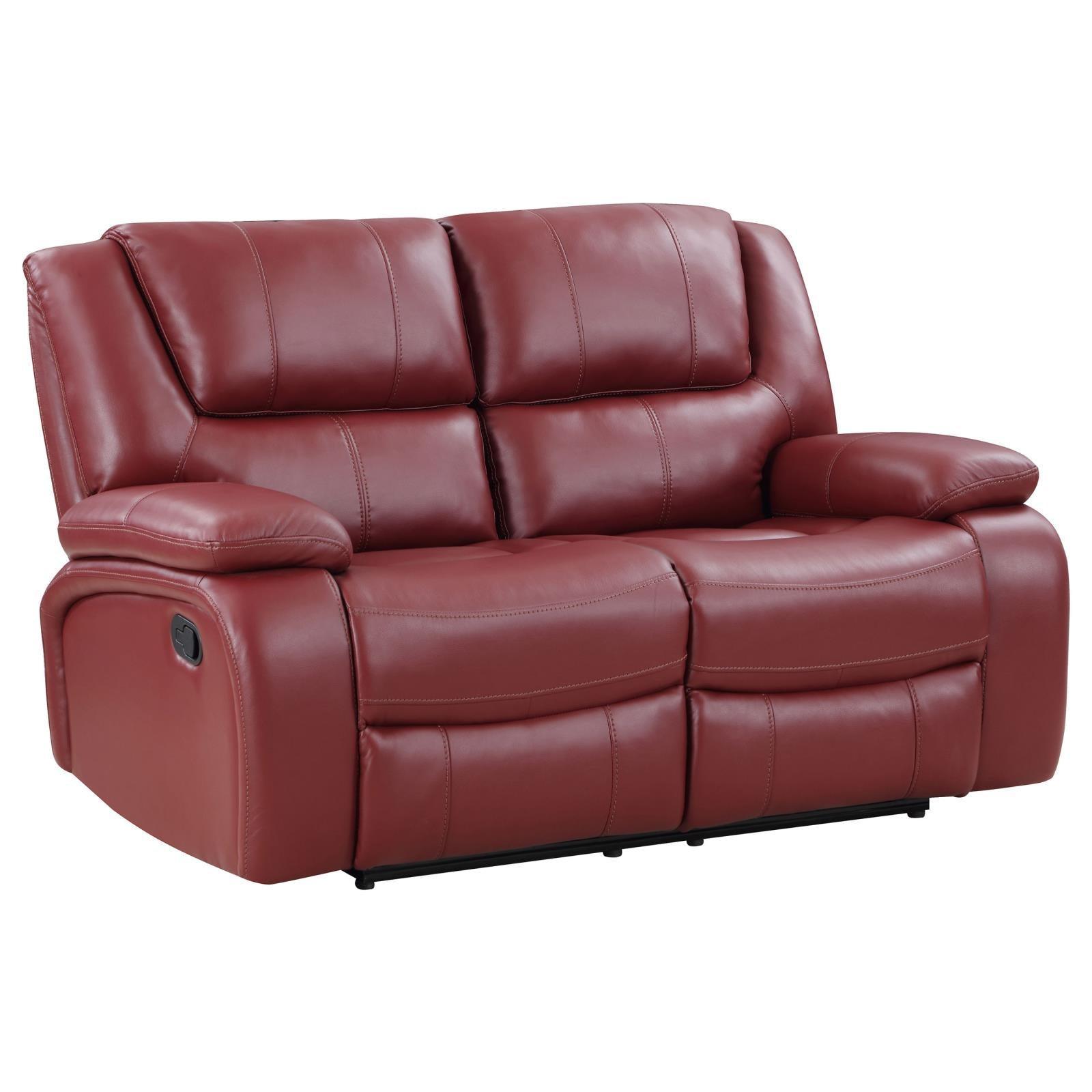 Camila Upholstered Motion Reclining Loveseat Red Faux Leather 610242 - Ella Furniture