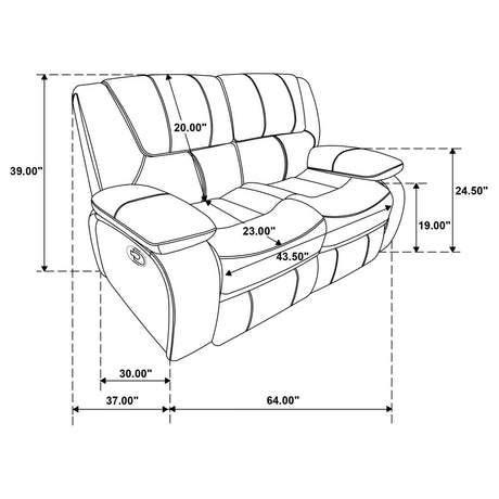 Camila Upholstered Motion Reclining Loveseat Red Faux Leather 610242 - Ella Furniture