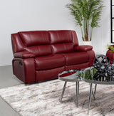 Camila Upholstered Motion Reclining Loveseat Red Faux Leather 610242 - Ella Furniture