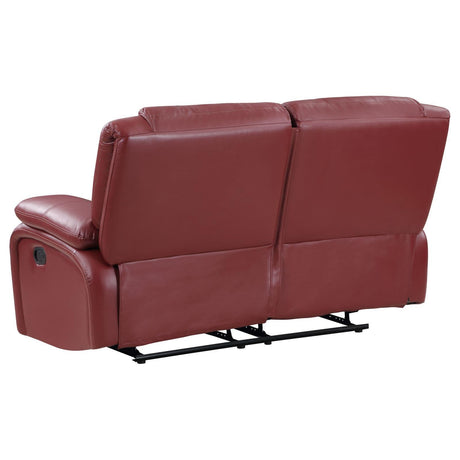 Camila Upholstered Motion Reclining Loveseat Red Faux Leather 610242 - Ella Furniture