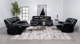Camila Upholstered Motion Reclining Sofa Black 610244 - Ella Furniture