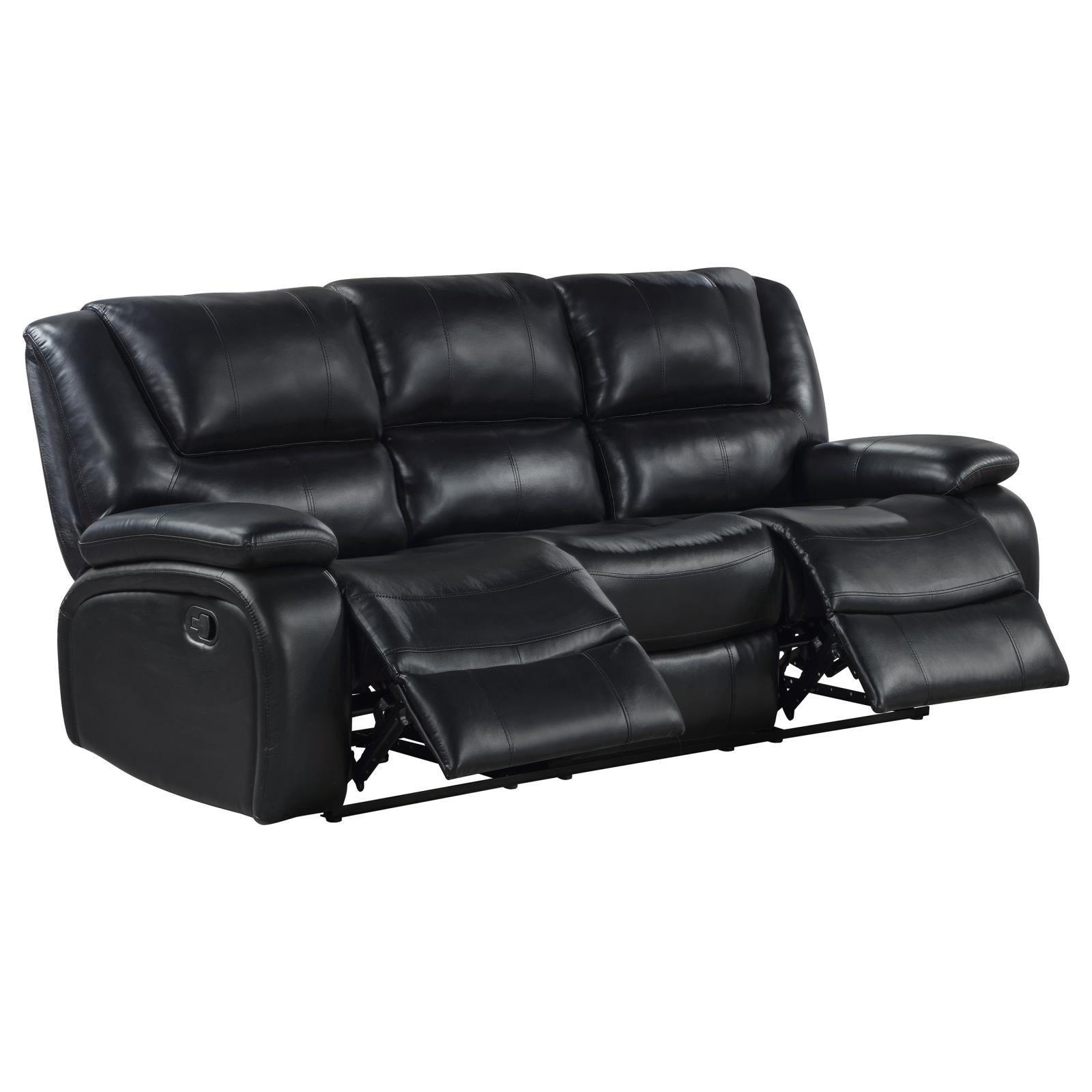 Camila Upholstered Motion Reclining Sofa Black 610244 - Ella Furniture