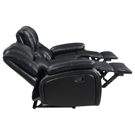 Camila Upholstered Motion Reclining Sofa Black 610244 - Ella Furniture