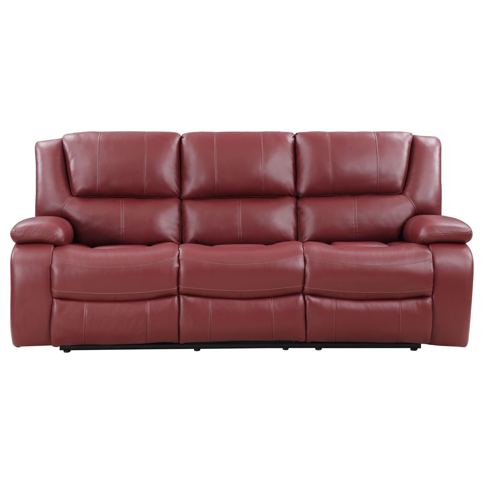 Camila Upholstered Motion Reclining Sofa Red Faux Leather 610241 - Ella Furniture