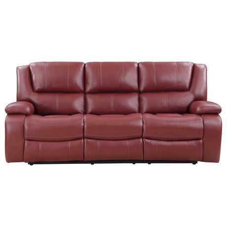 Camila Upholstered Motion Reclining Sofa Red Faux Leather 610241 - Ella Furniture