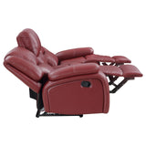 Camila Upholstered Motion Reclining Sofa Red Faux Leather 610241 - Ella Furniture