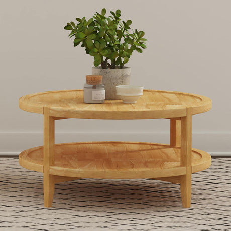 Camillo Round Solid Wood Coffee Table Maple Brown 709698 - Ella Furniture