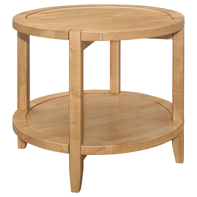 Camillo Round Solid Wood Side End Table Maple Brown 709697 - Ella Furniture