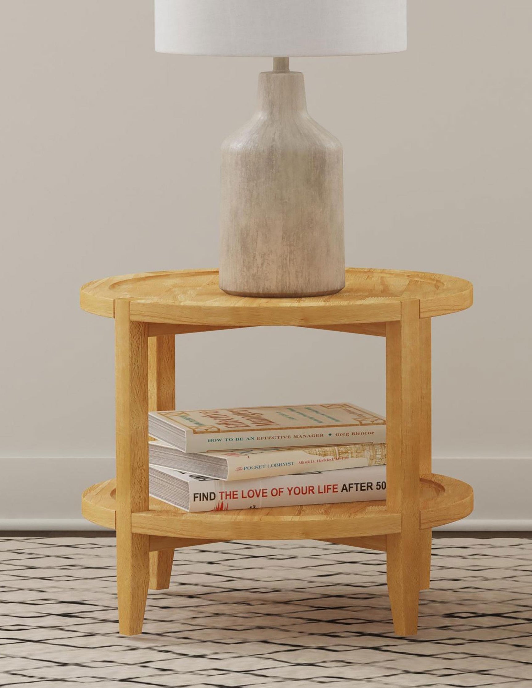 Camillo Round Solid Wood Side End Table Maple Brown 709697 - Ella Furniture