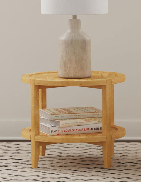 Camillo Round Solid Wood Side End Table Maple Brown 709697 - Ella Furniture