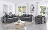 Capri Grey Fabric Sofa and Loveseat Set with Gold Accents and Pillows from Ella Furniture