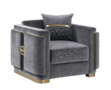 Capri Grey Fabric Sofa and Loveseat Set with Gold Accents and Pillows view 4