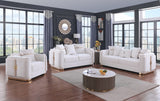Capri White Fabric Sofa and Loveseat Set with Gold Accents and Pillows from Ella Furniture