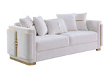 Capri White Fabric Sofa and Loveseat Set with Gold Accents and Pillows view 2