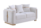 Capri White Fabric Sofa and Loveseat Set with Gold Accents and Pillows view 3