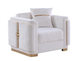 Capri White Fabric Sofa and Loveseat Set with Gold Accents and Pillows view 4