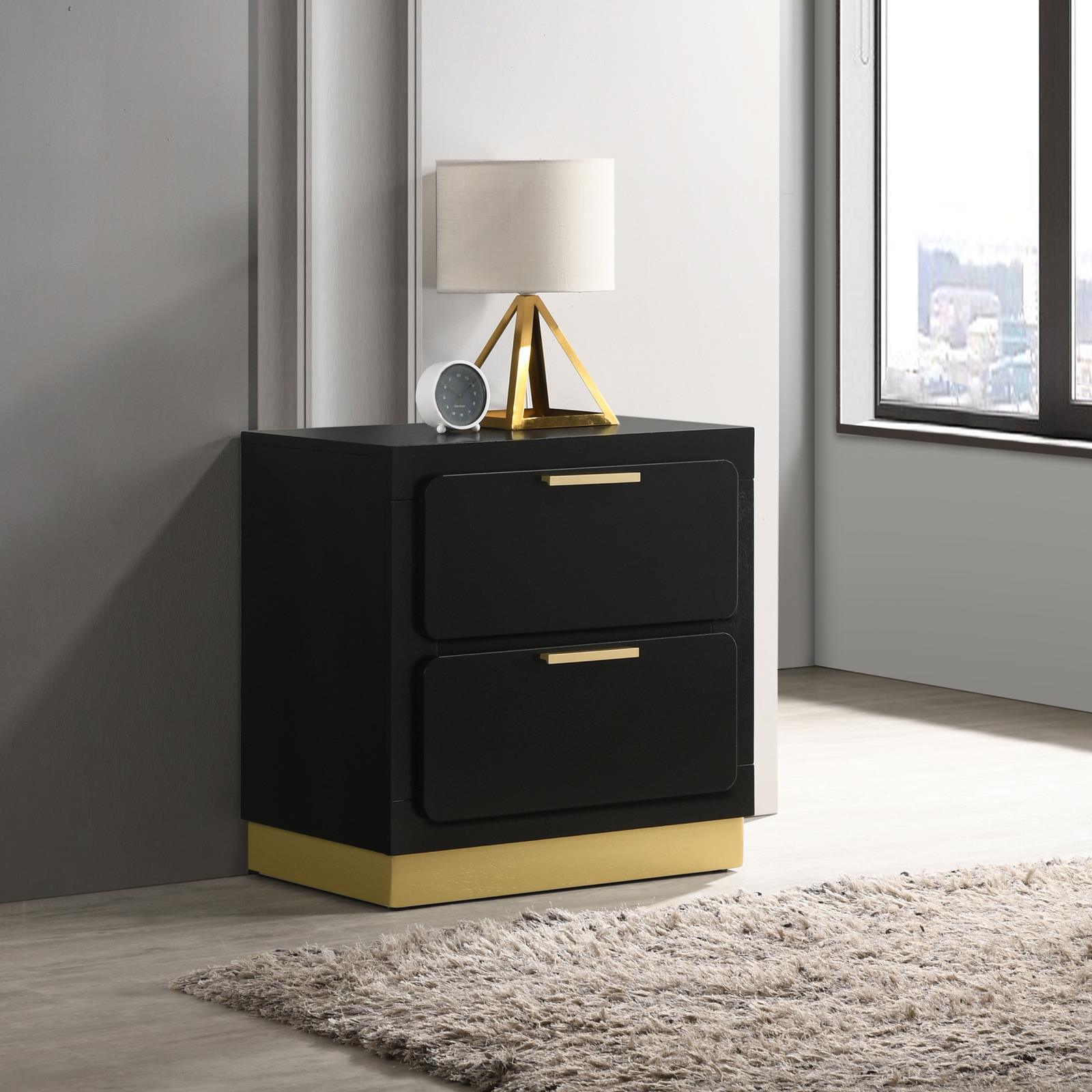 Caraway 2-Drawer Nightstand Bedside Table Black 224782 [ETA: 5/8/2024] - Ella Furniture