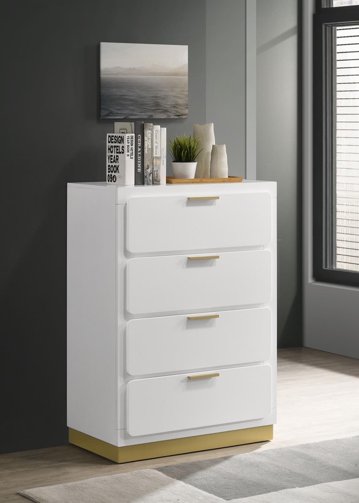 Caraway 4-Drawer Bedroom Chest White 224775 [ETA: 5/8/2024] - Ella Furniture