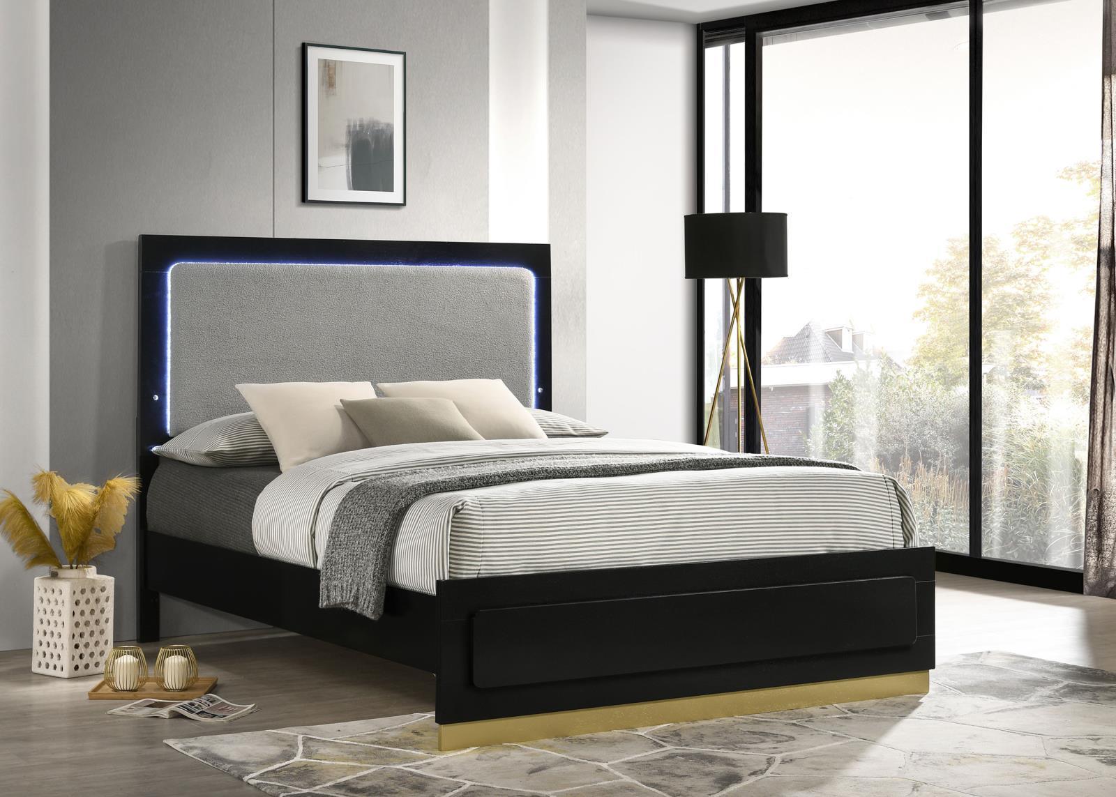 Caraway Queen Bed With LED Headboard Black And Grey 224781Q [ETA: 5/8/2024] - Ella Furniture