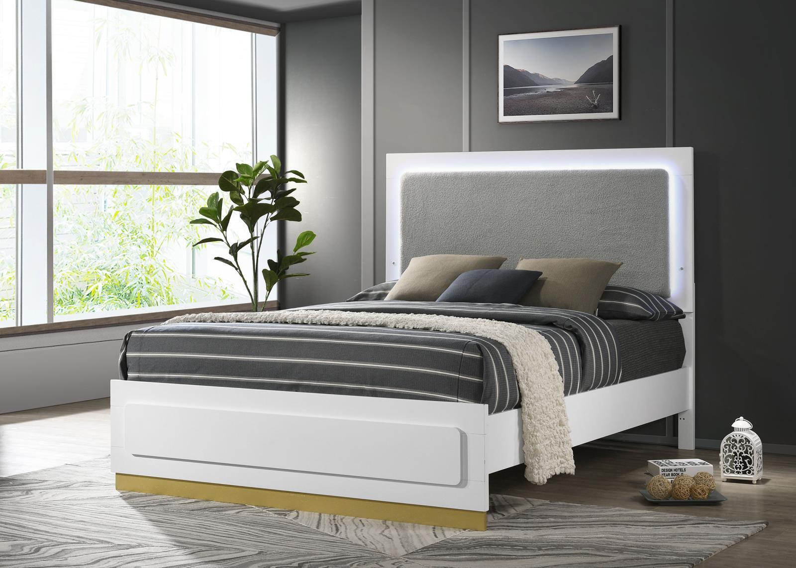Caraway Queen Bed With LED Headboard White And Grey 224771Q [ETA: 5/8/2024] - Ella Furniture