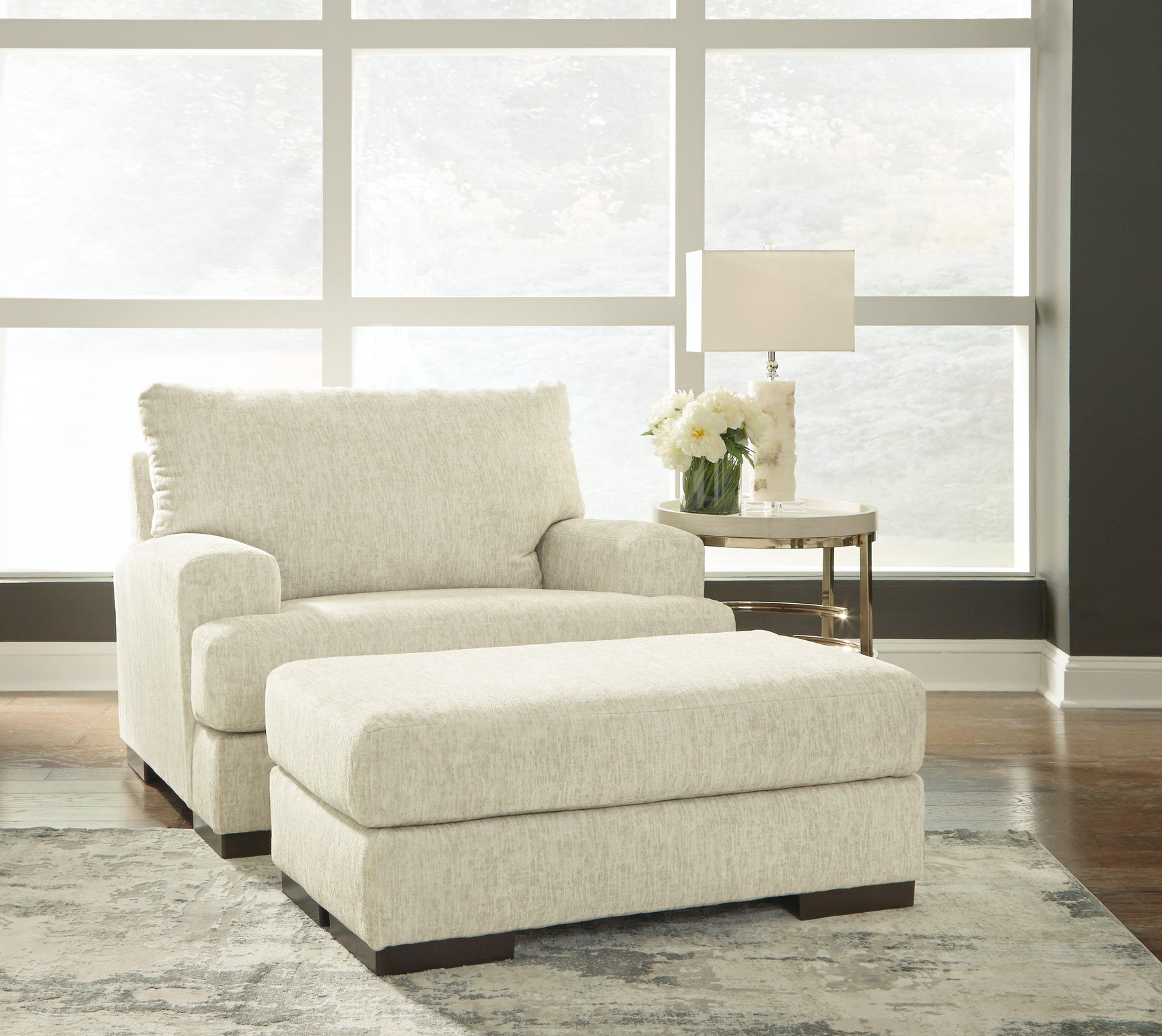 Caretti Parchment Chair And Ottoman - Ella Furniture