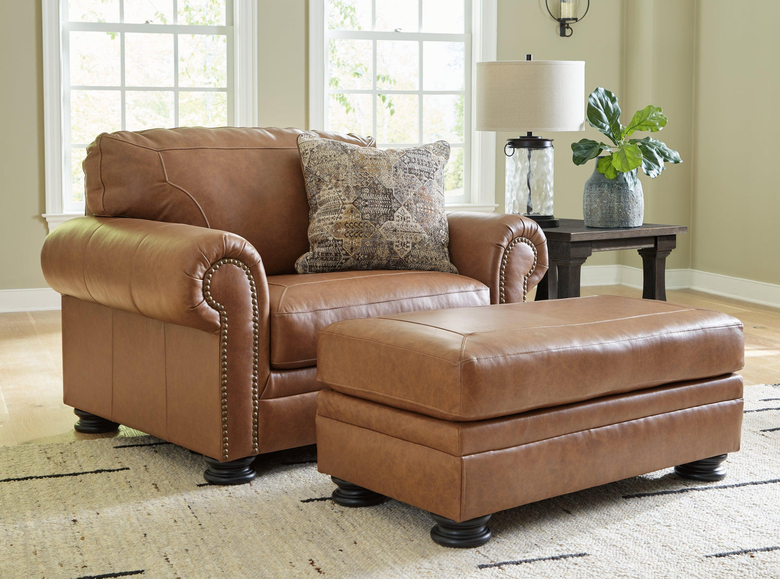 Carianna Caramel Chair And Ottoman - Ella Furniture