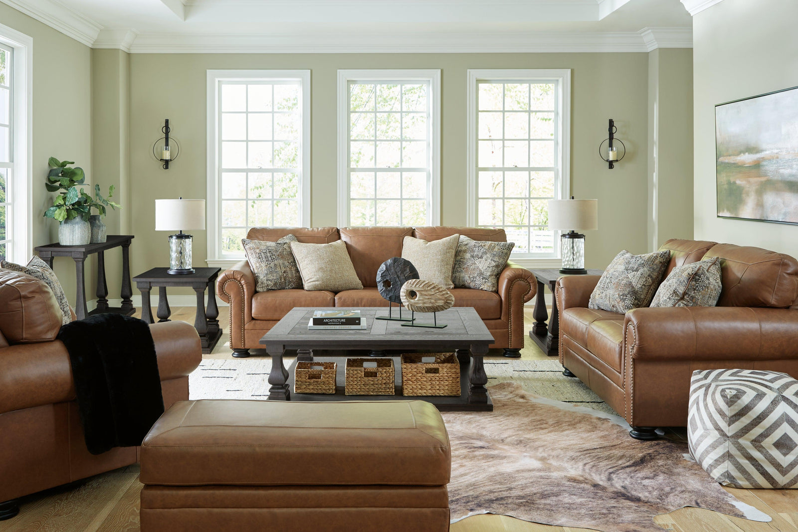 Carianna Caramel Sofa, Loveseat, Chair And Ottoman - Ella Furniture