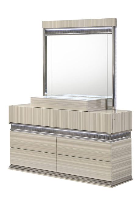 Carrara Modern Grey Wood Grain Bedroom Set with Integrated LED Lighting and Jewelry Drawer view 7