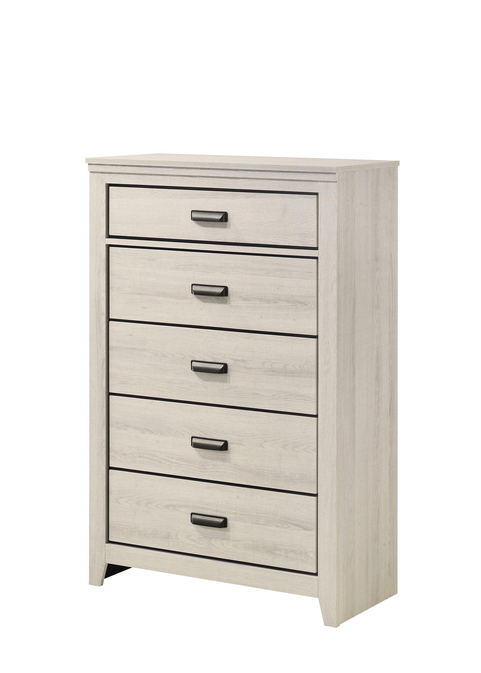 Carter White Modern Contemporary Solid Wood And Veneers 5-Drawers Chest - Ella Furniture