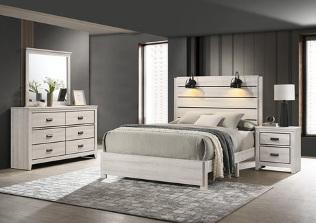 Carter White Modern Contemporary Solid Wood And Veneers LED Bedroom Set - Ella Furniture
