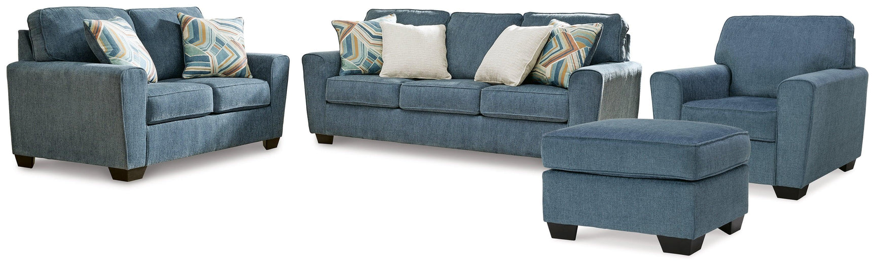 Cashton Blue Sofa, Loveseat, Chair And Ottoman - Ella Furniture