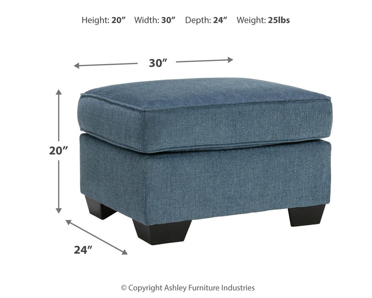 Cashton Blue Sofa, Loveseat, Chair And Ottoman - Ella Furniture