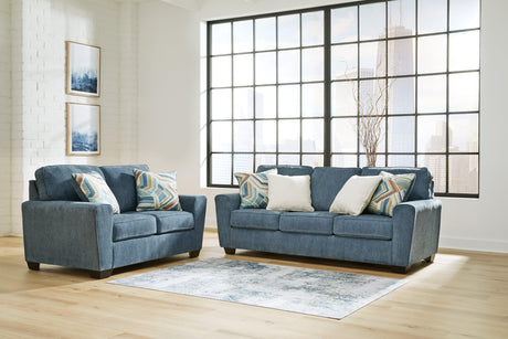 Cashton Blue Sofa, Loveseat, Chair And Ottoman - Ella Furniture