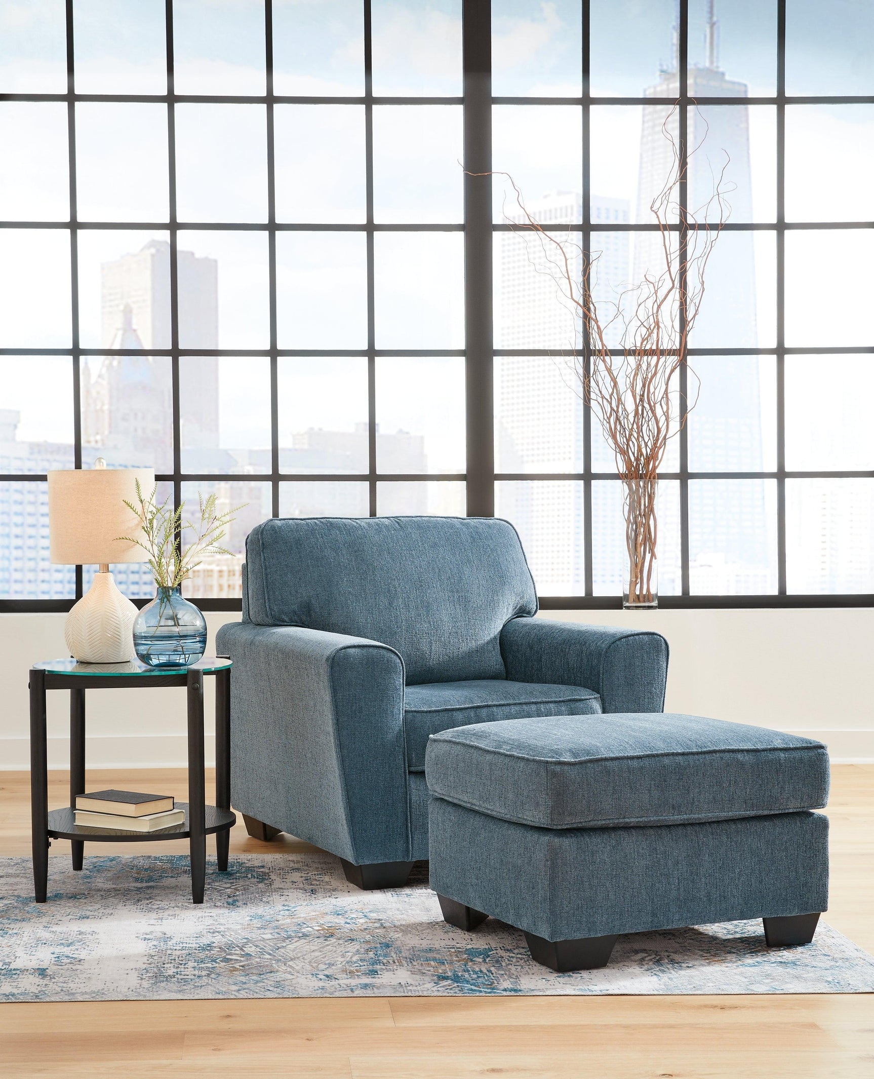 Cashton Blue Sofa, Loveseat, Chair And Ottoman - Ella Furniture