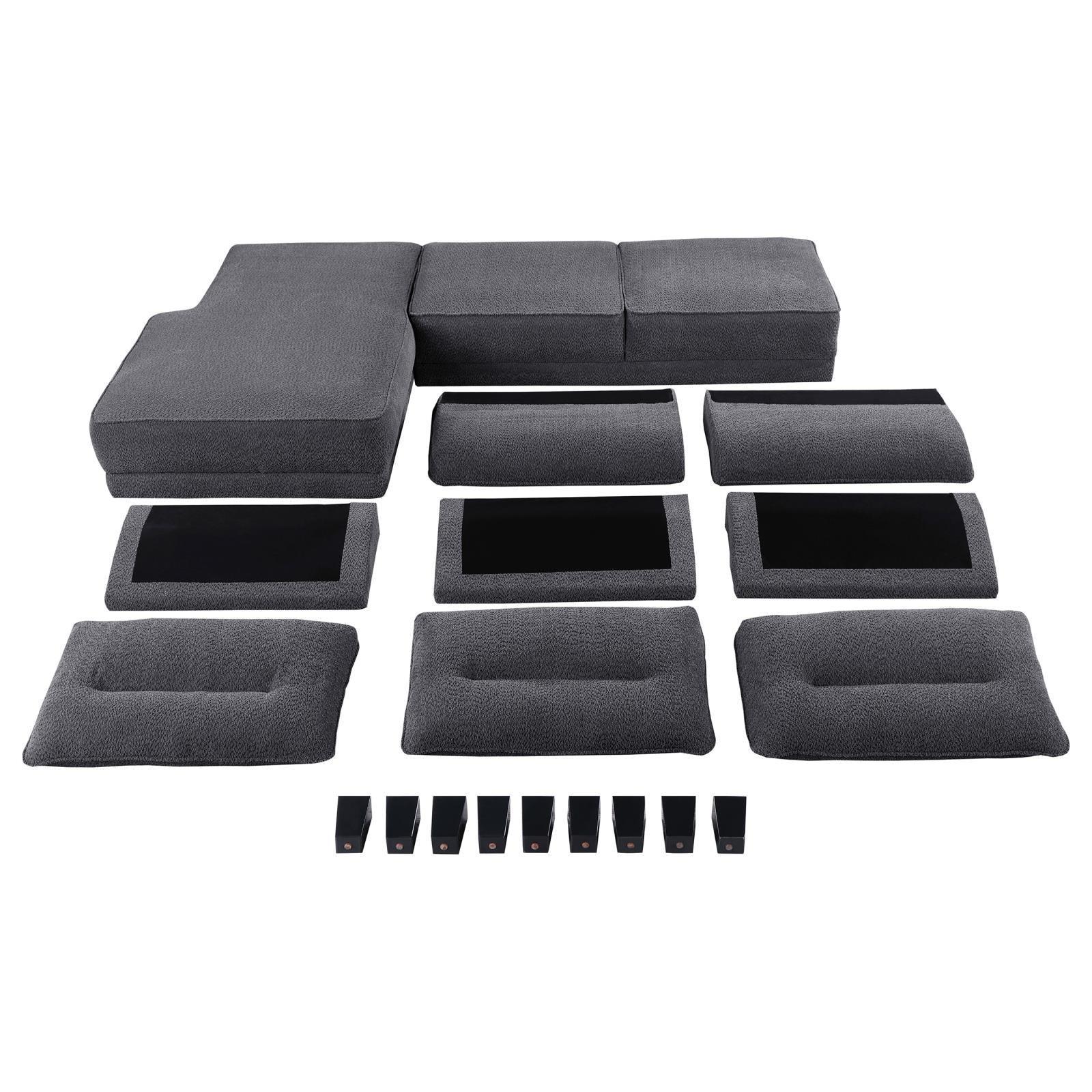 Caspian Upholstered Curved Arms Sectional Sofa Grey 509540 - Ella Furniture