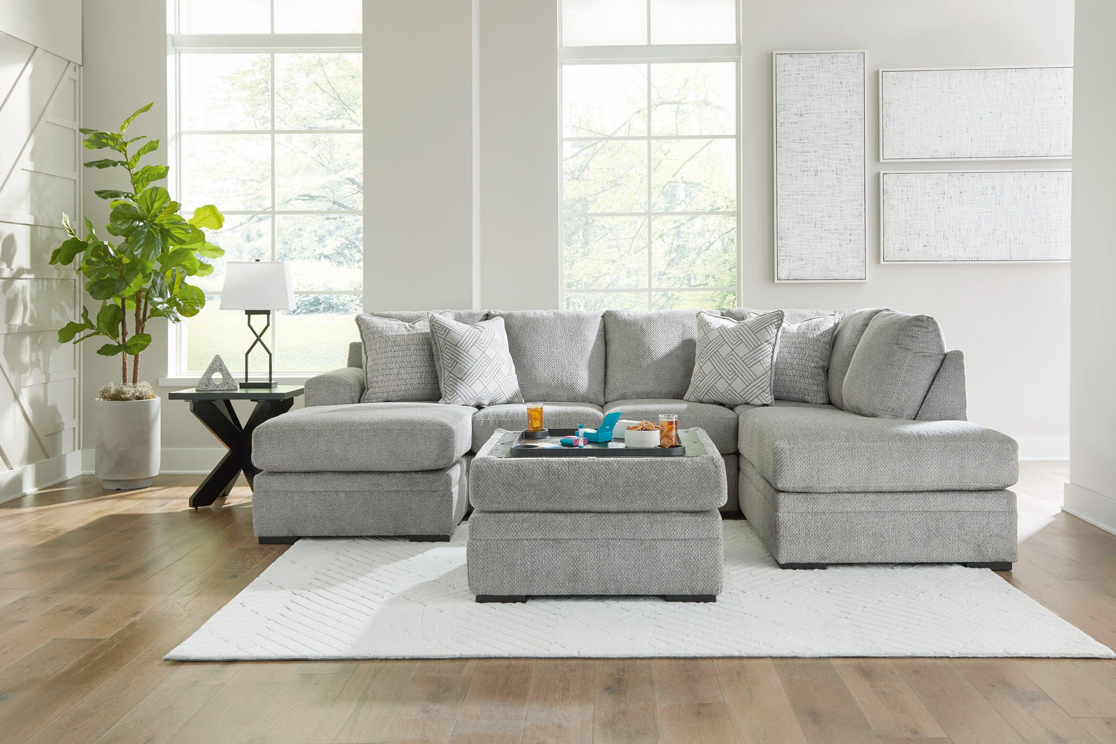 Casselbury Cement 2-Piece Sectional With Ottoman - Ella Furniture